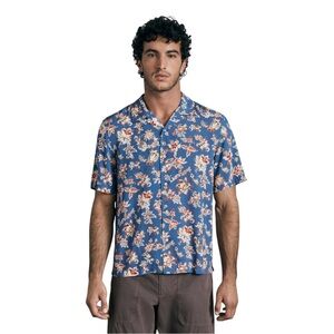 Rag & Bone Avery Cotton Blue Floral Print Relaxed Fit Shirt 100% Viscose EUC Lrg